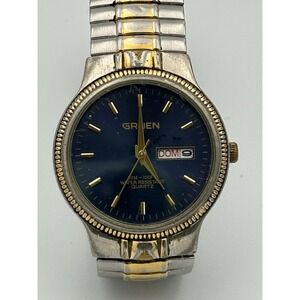 Gruen men's watch GU1022 Blue Face Stainless Steel And Gold Stretch Band Read